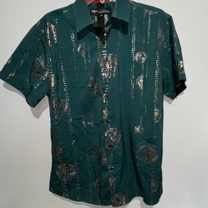 V.I.P.‎ Collection Men's Green Collared Short Sleeve Button Up Shirt Medium